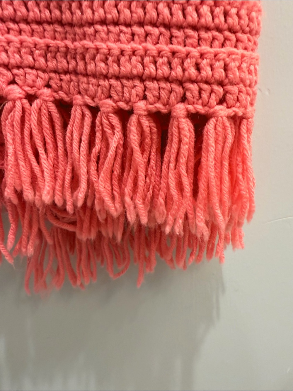 Vintage Handmade Crochet Afghan Blanket Pink Green White Geometric Fringe Boho - Picture 5 of 7